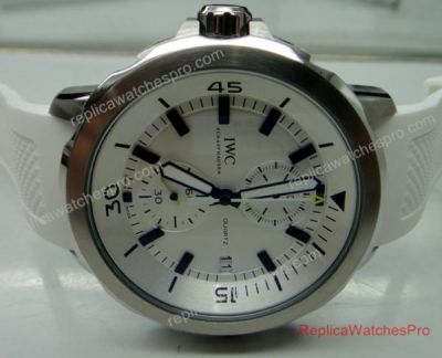 Replica IWC Schaffhausen Aquatimer SS White Chronograph Rubber Band Mens Watch